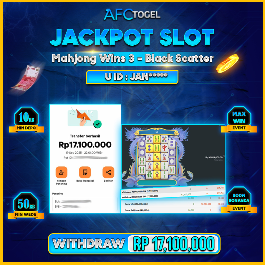 AFCTOGEL JACKPOT SLOT MAHJONG WINS 3 BLACK SCATTER Rp.17.100.000.,- LUNAS