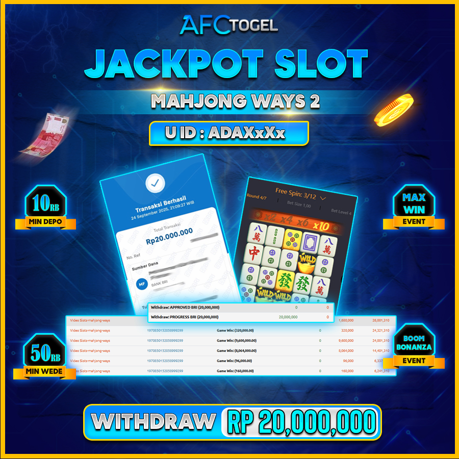 AFCTOGEL JACKPOT SLOT MAHJONG WAYS 2 Rp.20.000.000.,- LUNAS