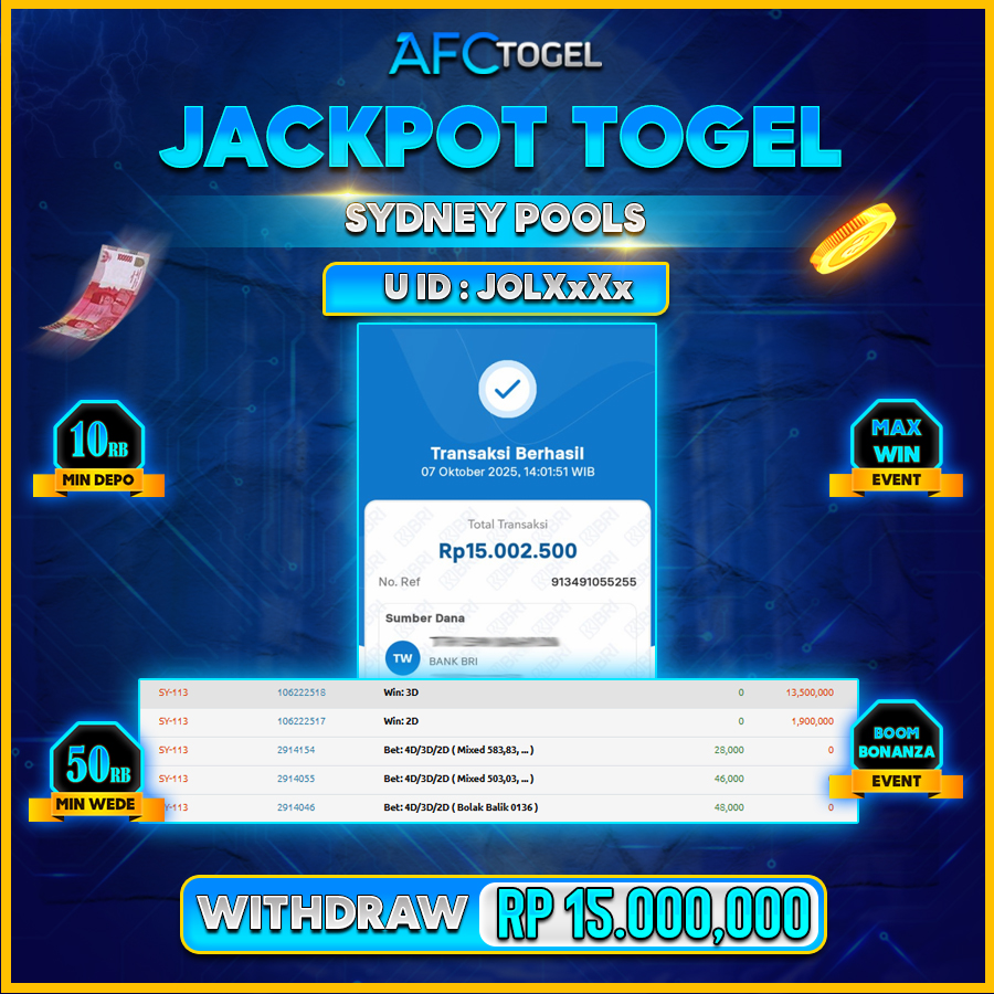 AFCTOGEL JACKPOT TOGEL SYDNEY POOLS Rp.15.000.000.,- LUNAS