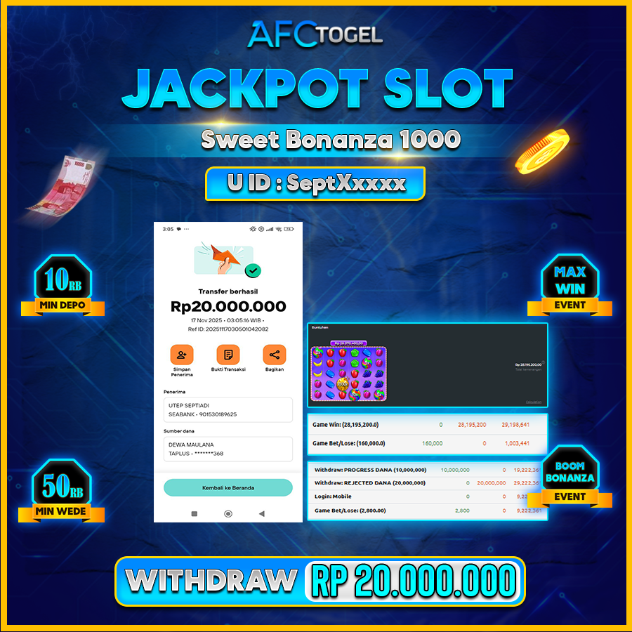 AFCTOGEL JACKPOT SLOT GATES OF OLYMPUS 1000 Rp.20.000.000.,- LUNAS
