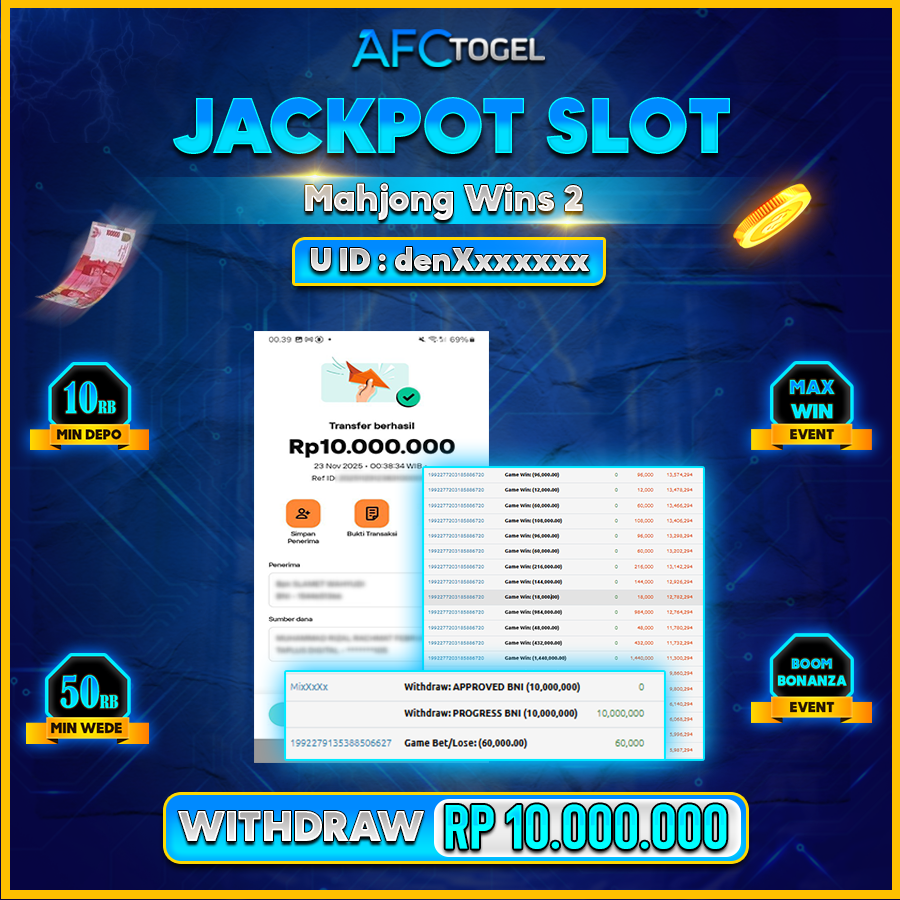 AFCTOGEL JACKPOT SLOT MAHJONG WAYS 2 Rp.10.000.000.,- LUNAS