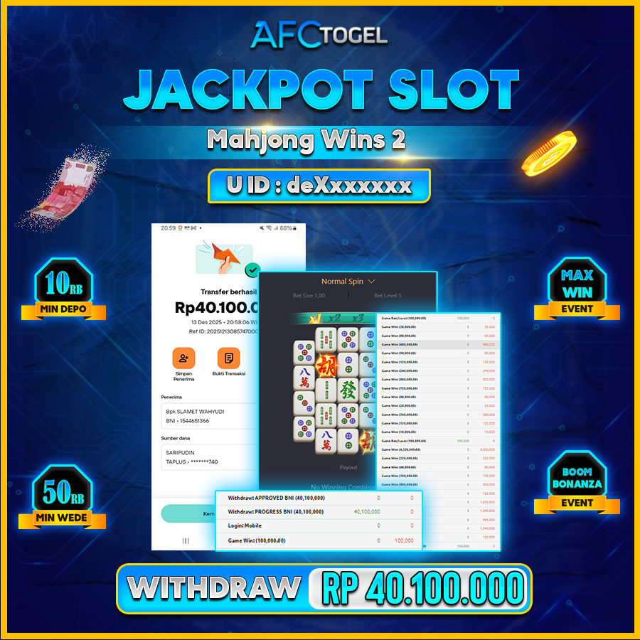 AFCTOGEL JACKPOT SLOT Mahjong Wins2 Rp.40.100.000.,-LUNAS