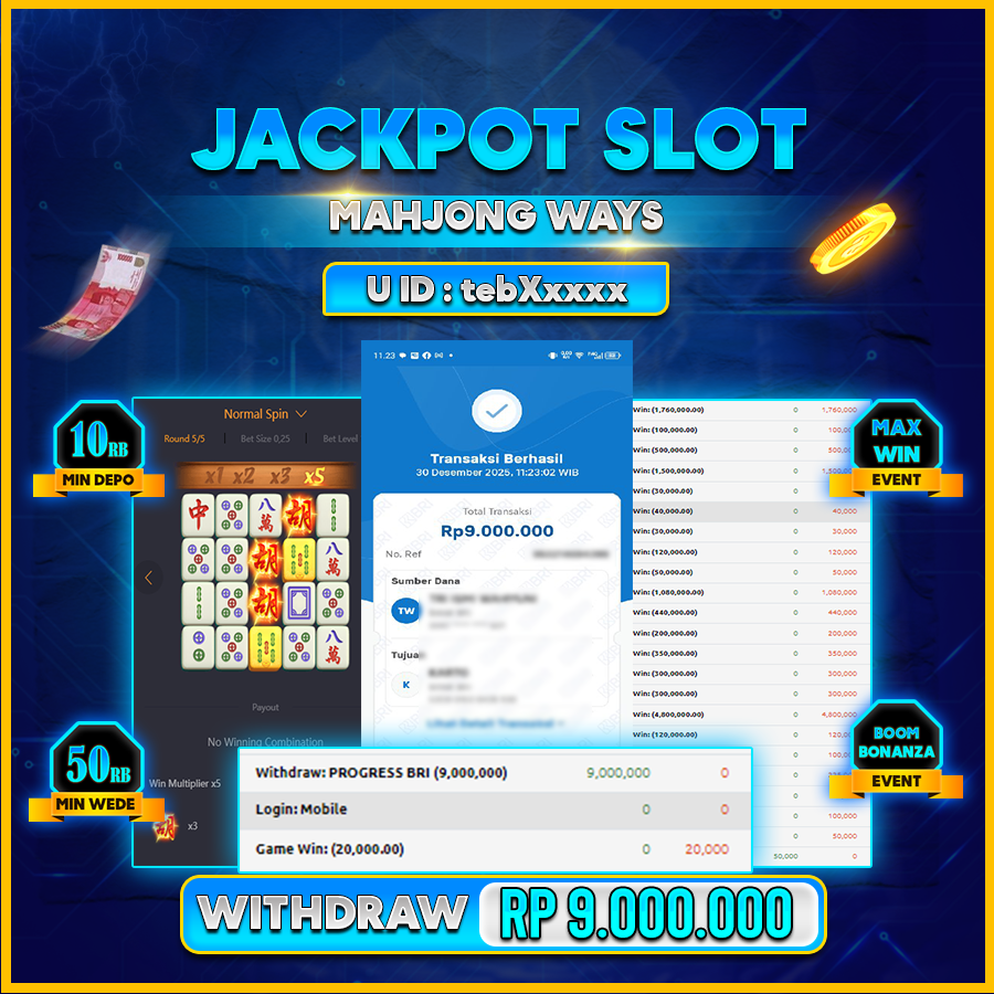 AFCTOGEL JACKPOT GAME SLOT MAHJONG WAYS Rp.9.000.000.,-LUNAS