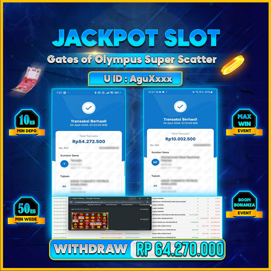 AFCTOGEL JACKPOT Gates of Olympus Super Scatter Rp.64.270.000.,-LUNAS